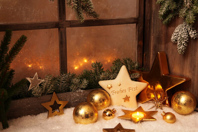 Golden Ornaments on Snow
