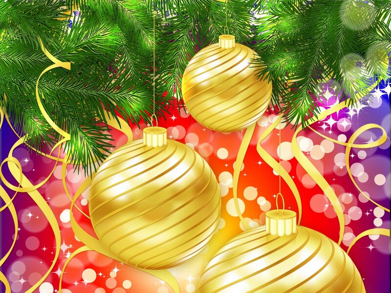 Golden Ornaments on Tree — Gold, Festive