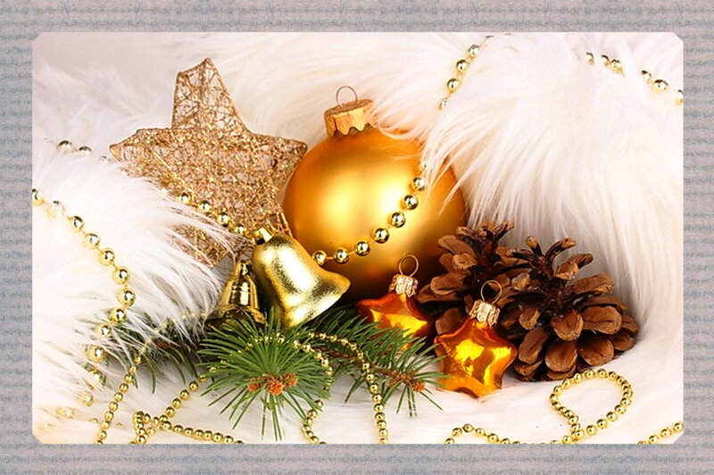 Golden Ornaments on White Fur