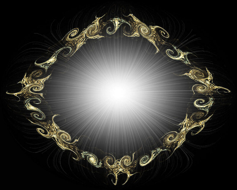golden ornate circle with light burst
