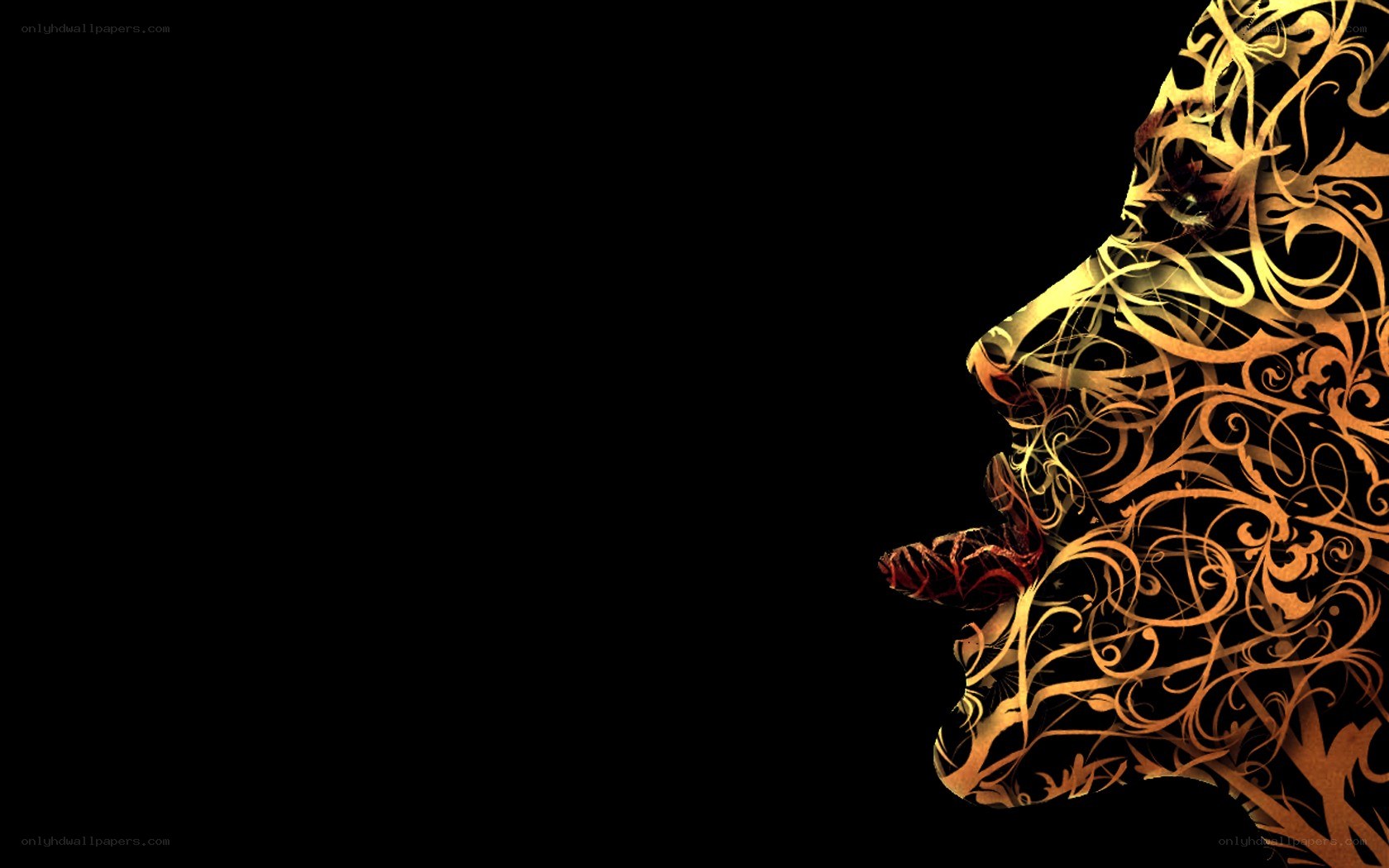 golden ornate profile silhouette