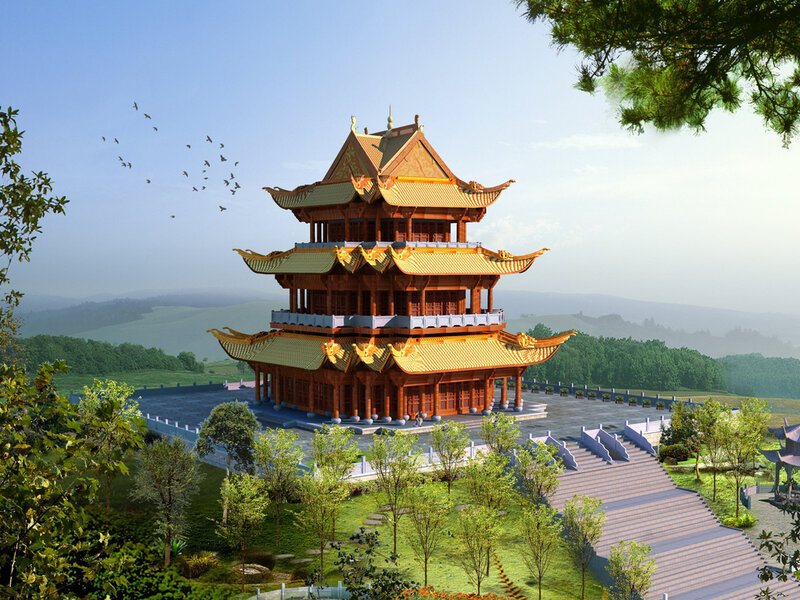 Golden Pagoda on Hill — Gold