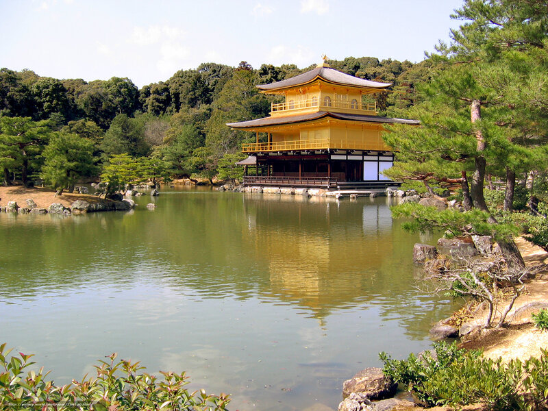 Golden Pavilion by a pond