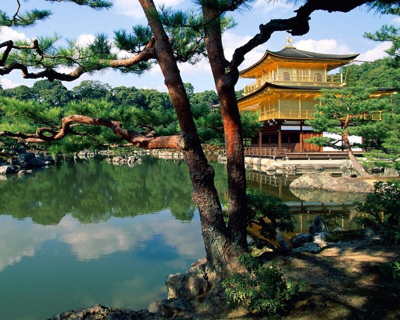 Golden Pavilion by a tranquil pond