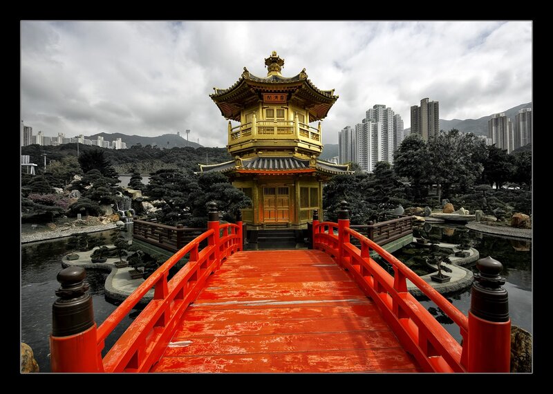 Golden pavilion in a Japanese garden