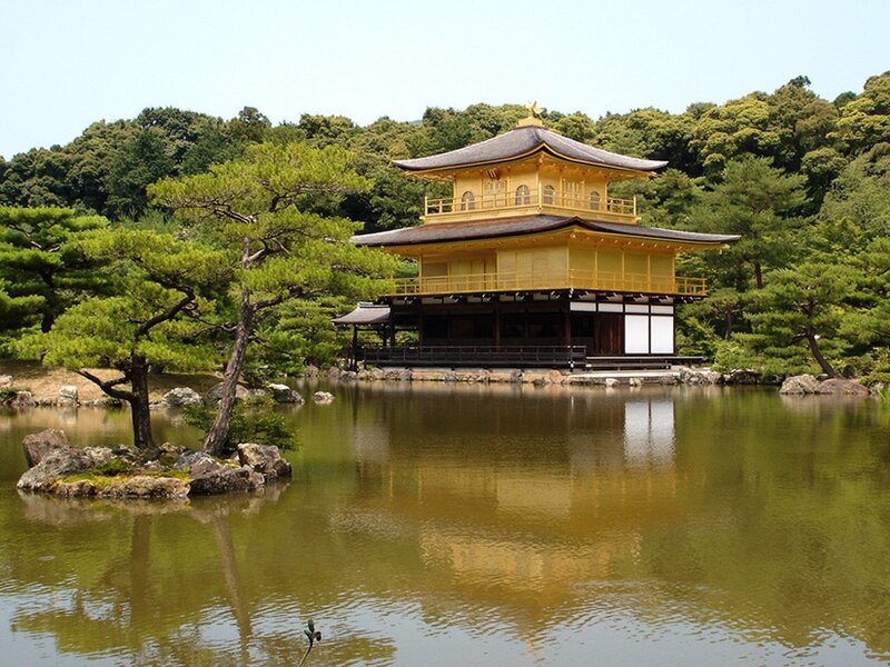 Golden Pavilion in Pond — Gold, Serene