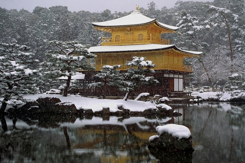 Golden Pavilion in Snow — Gold, Serene, Winter, Photograph