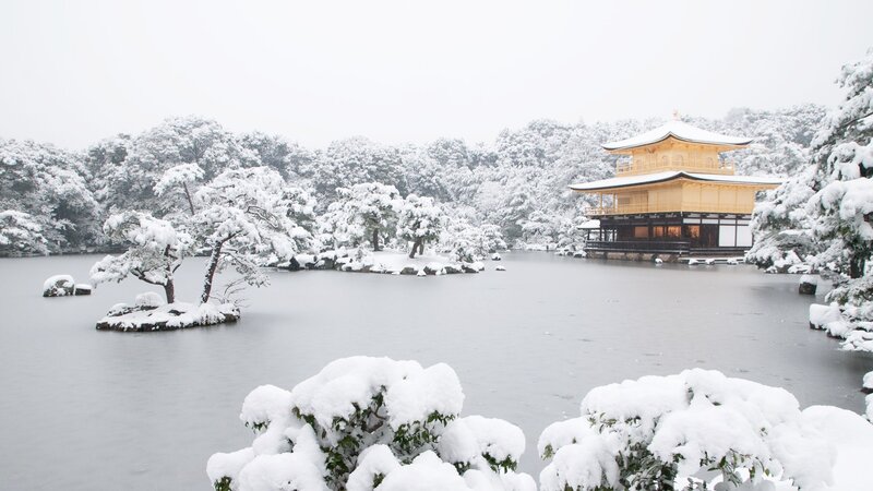 Golden Pavilion in Snow — White