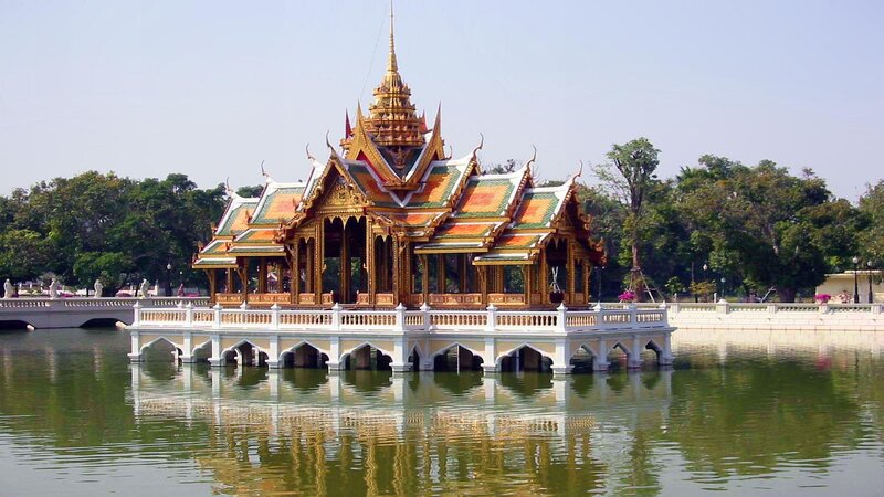 Golden pavilion on a lake