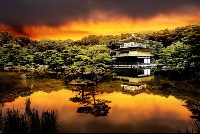 Golden Pavilion Temple — Gold, Dramatic
