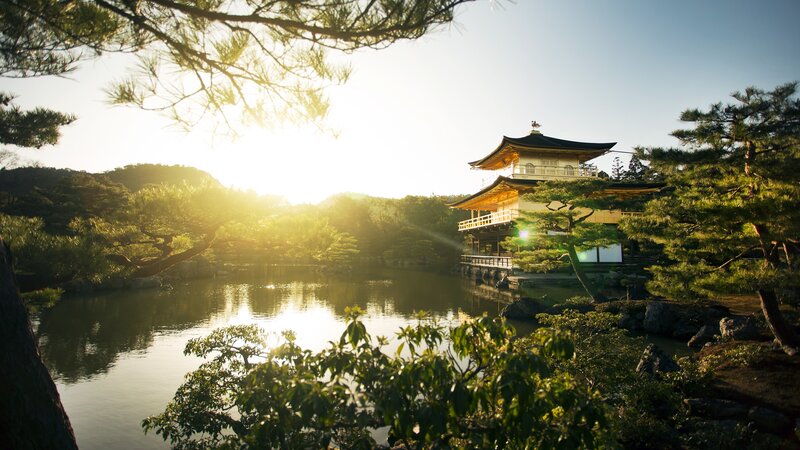 Golden Pavilion Temple — Gold, Serene, Sunset