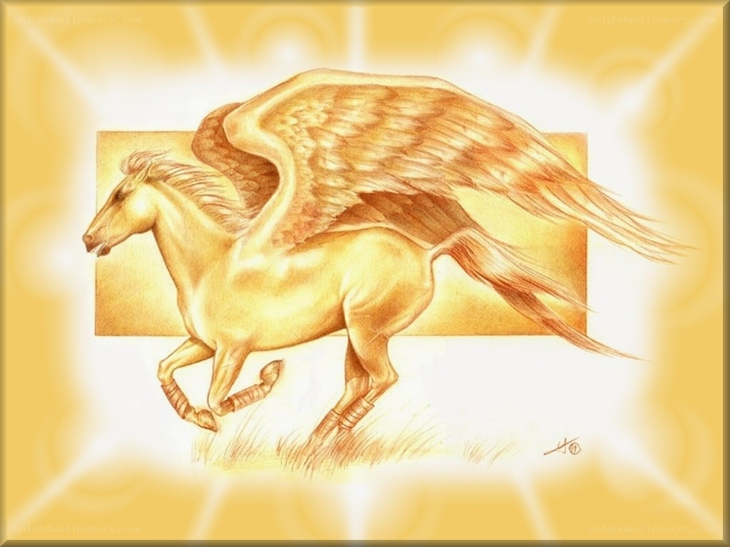 Golden Pegasus in Flight