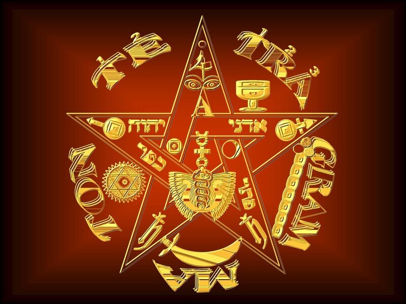 Golden pentagram with symbols