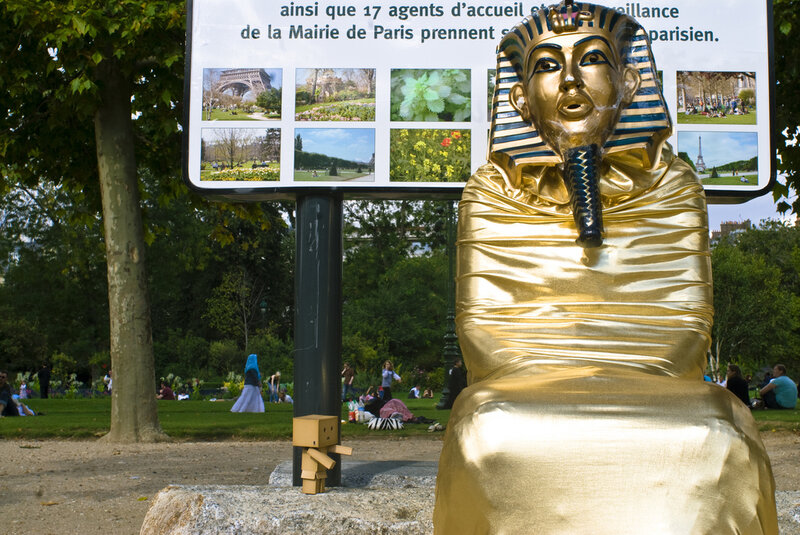 Golden pharaoh statue in park