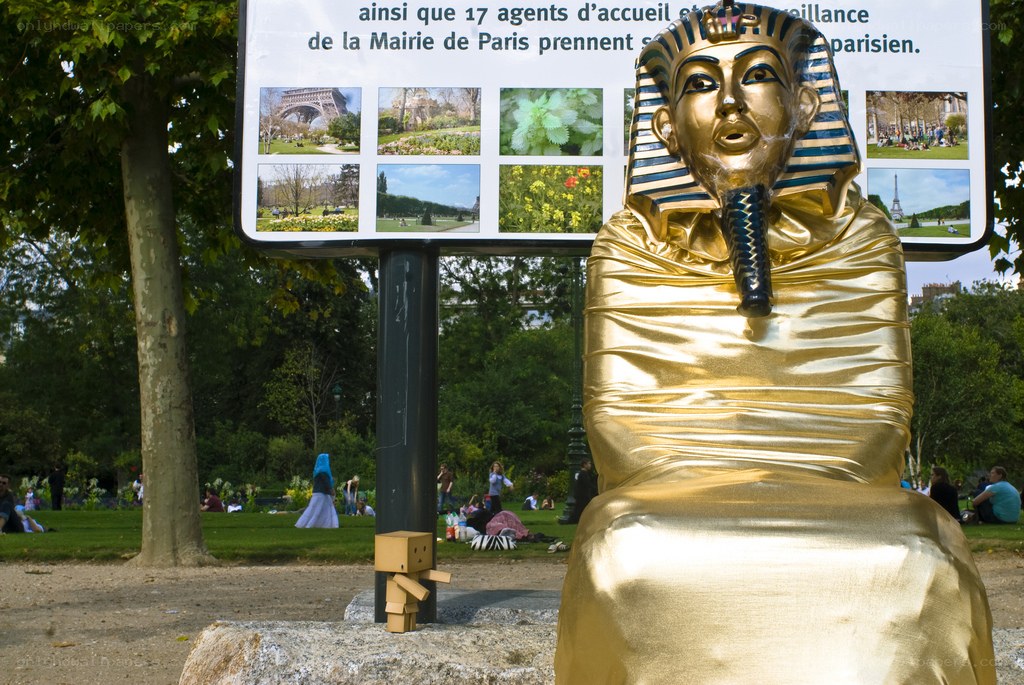 Golden pharaoh statue in park