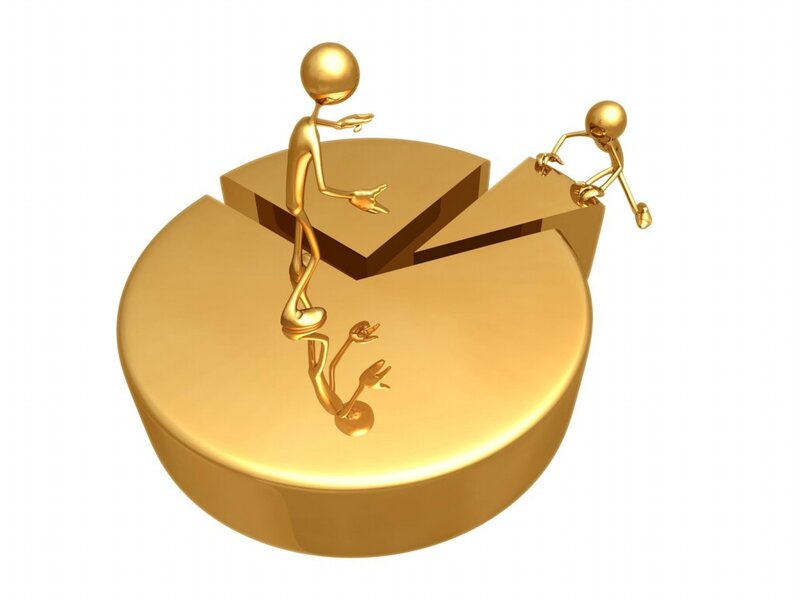 Golden pie chart with figures