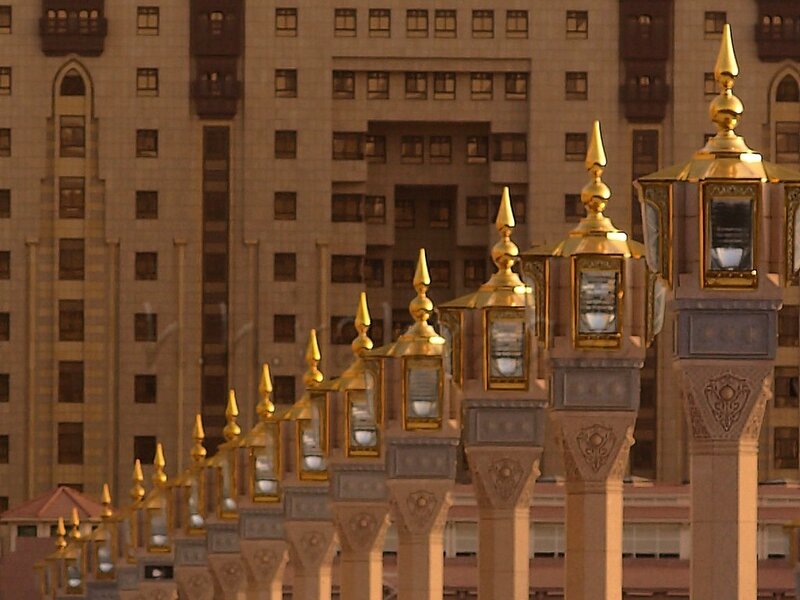 golden pillars in a city