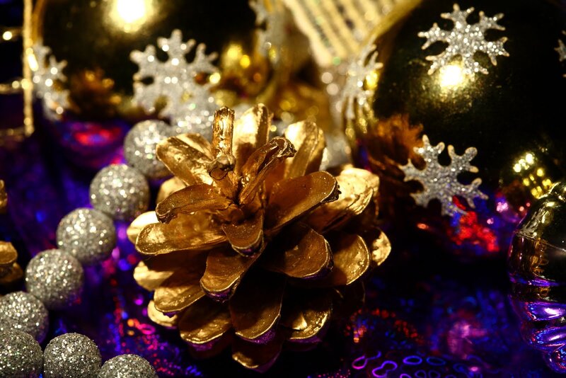 Golden Pinecone with Ornaments
