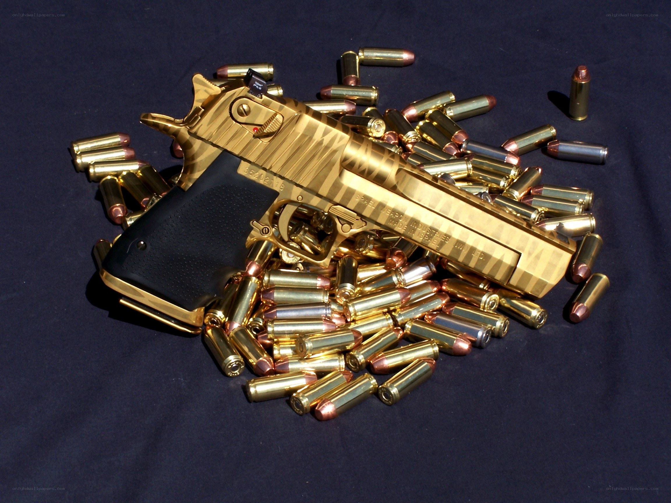 Golden pistol with ammunition