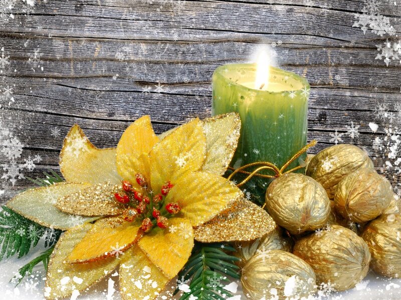 Golden Poinsettia and Candle