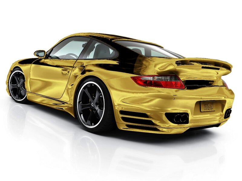 golden porsche sports car