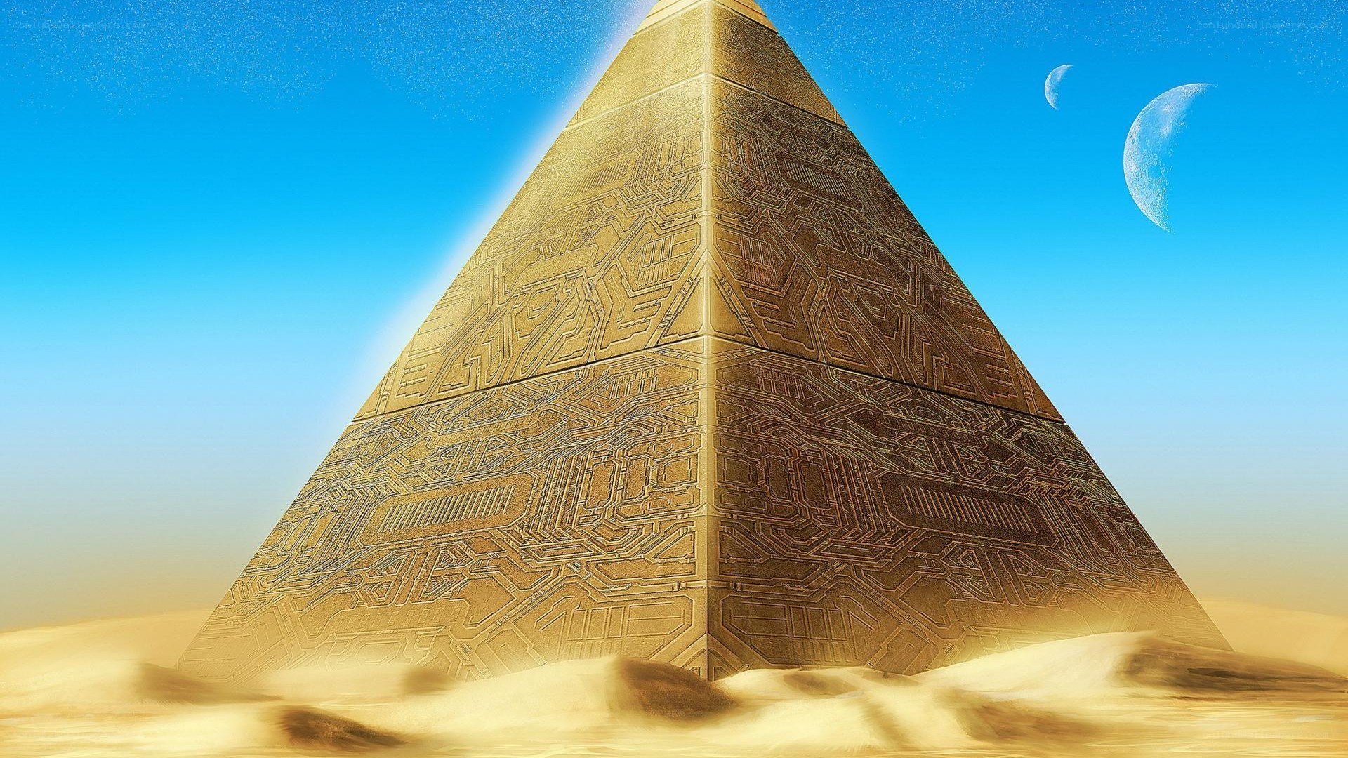 Golden pyramid with circuit patterns