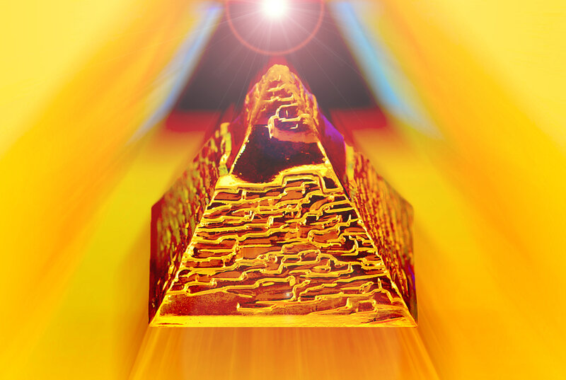 golden pyramid with light