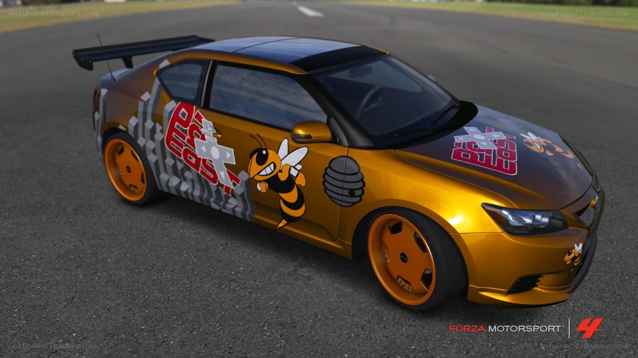 golden race car with bee design
