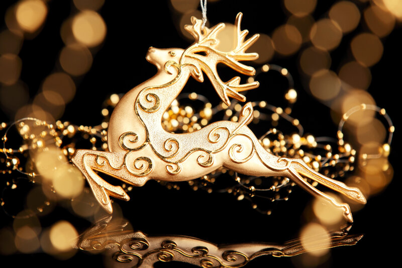 Golden Reindeer Ornament — Gold