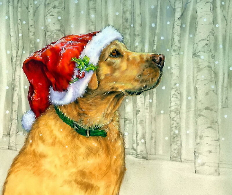 Golden Retriever in Snow — Brown, Festive