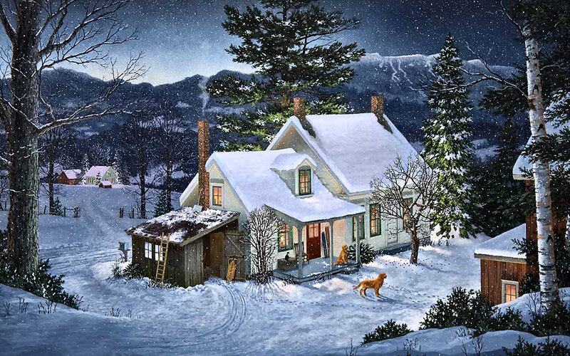 Golden Retriever in Snow — White, Serene, Night