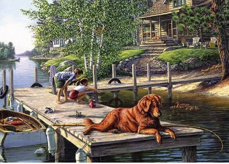 Golden Retriever on Dock — Brown