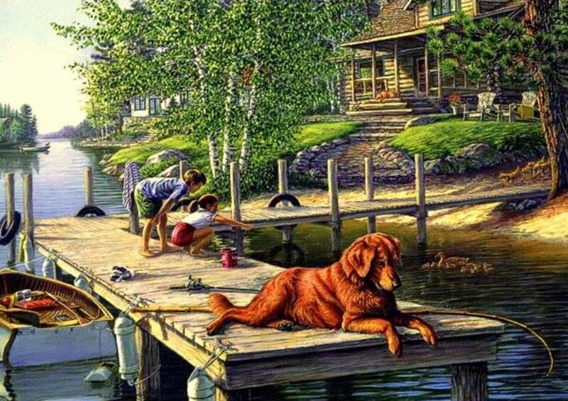Golden Retriever on Dock