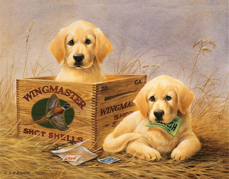 Golden Retriever Puppies — Yellow, Calm, Painting