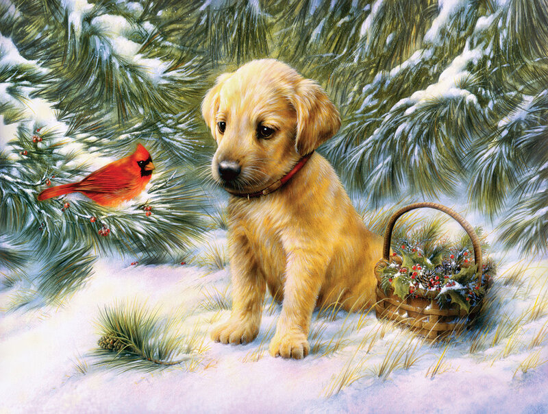Golden Retriever Puppy — Yellow, Peaceful, Winter