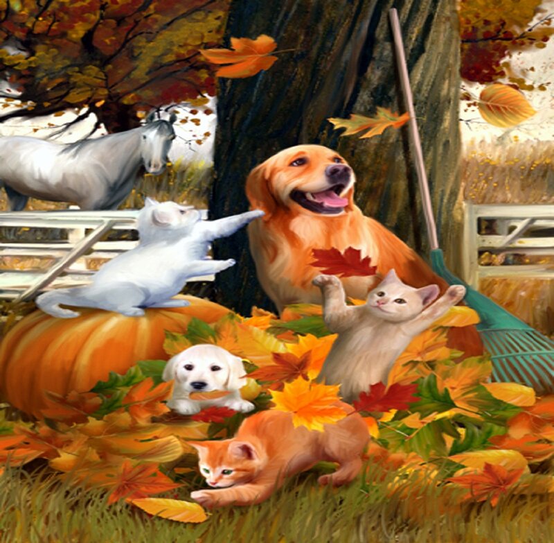 Golden Retriever with Kittens — Orange