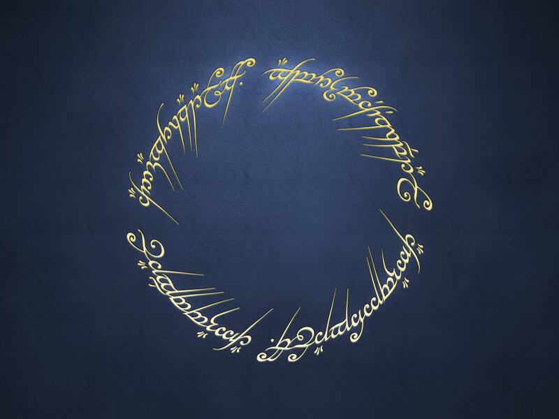 Golden Ring with Script — Blue