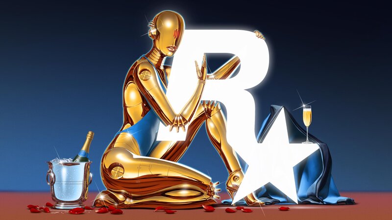 Golden Robot Holding R