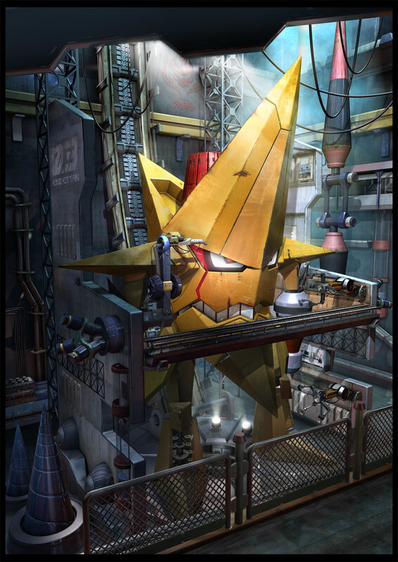 Golden robot in factory