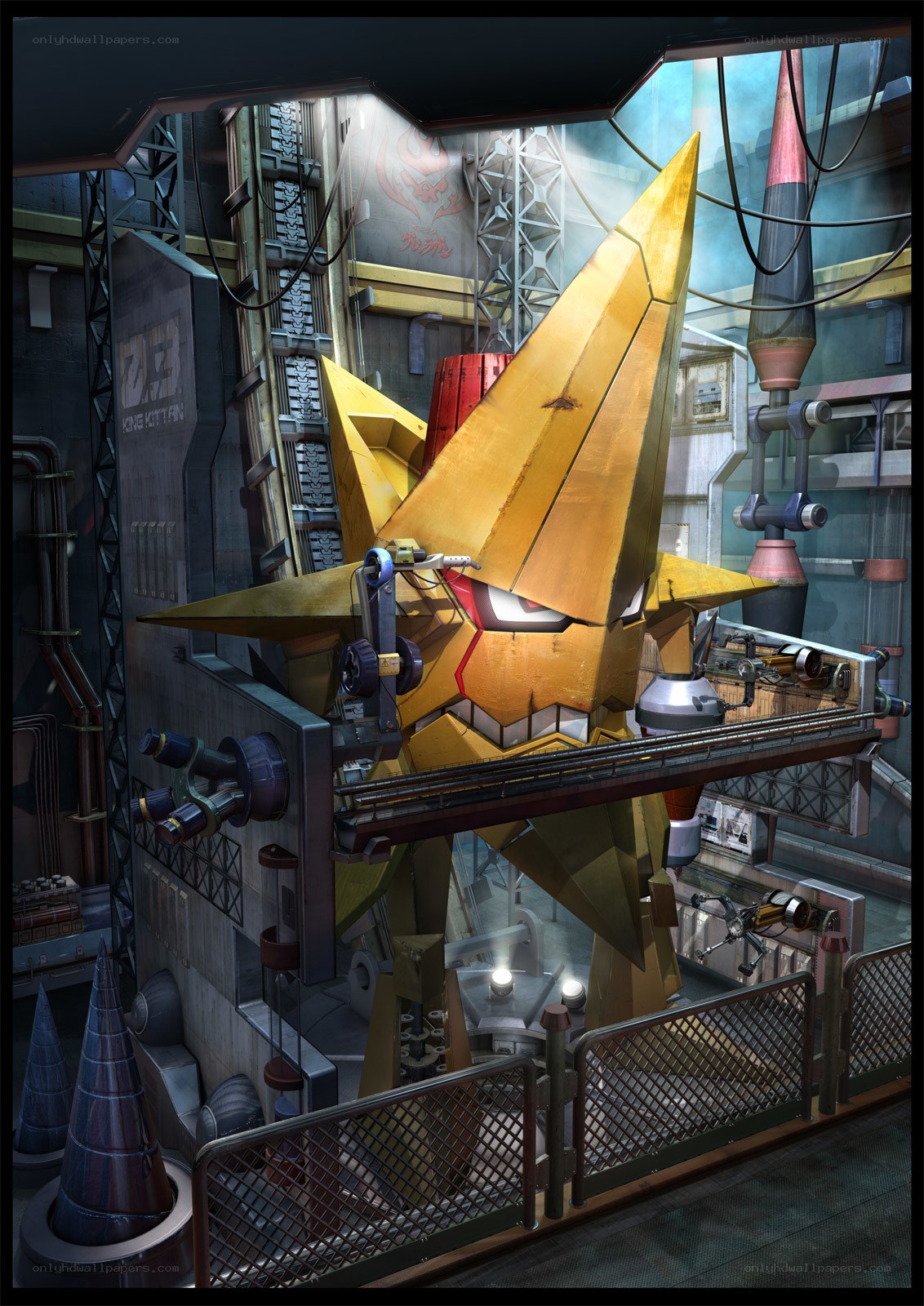 Golden robot in factory