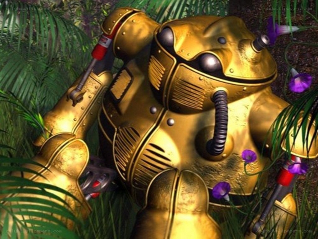 golden robot in jungle