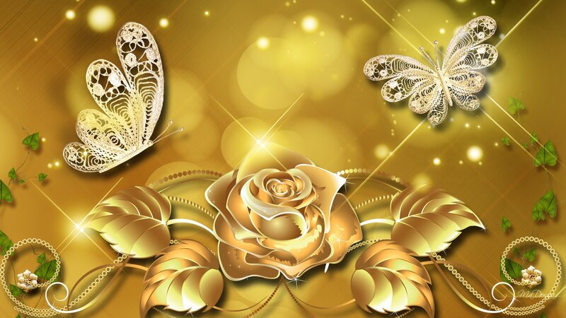 Golden Rose and Butterflies
