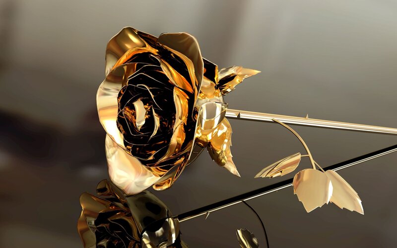 Golden Rose Sculpture — Gold, Dramatic