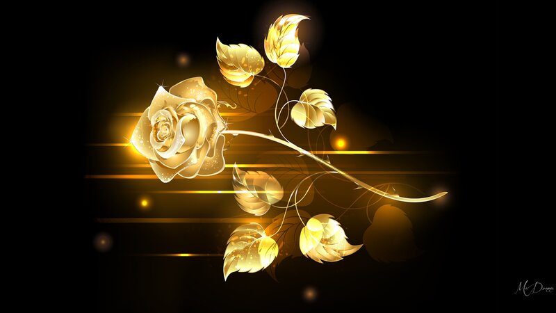 Golden Rose with Leaves — Gold