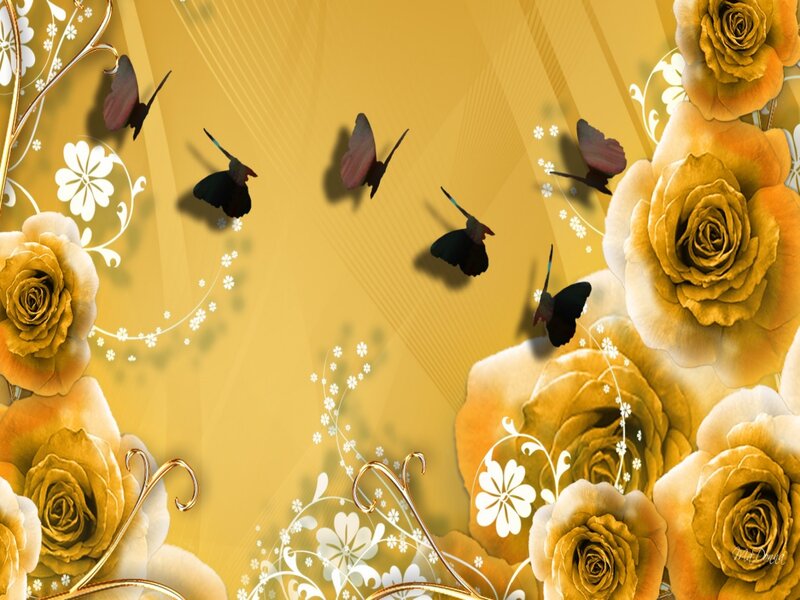 Golden Roses and Butterflies — Gold