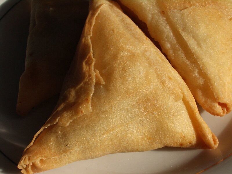 Golden Samosas on Plate