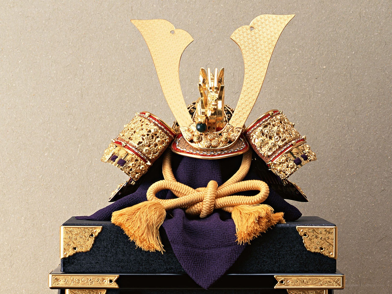 Golden samurai helmet display