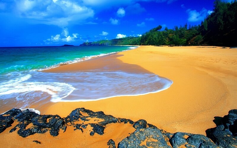 Golden Sand Beach — Blue, Serene, Afternoon, Photograph, Ocean