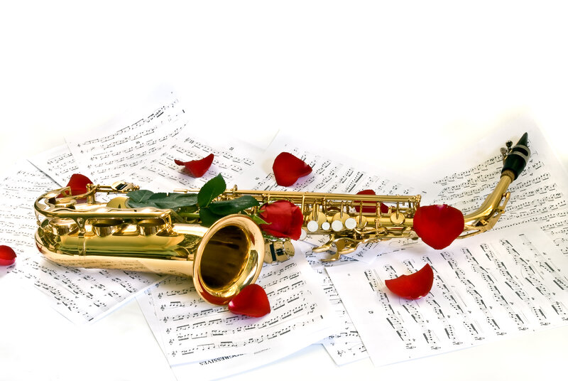 Golden Saxophone with Rose Petals
