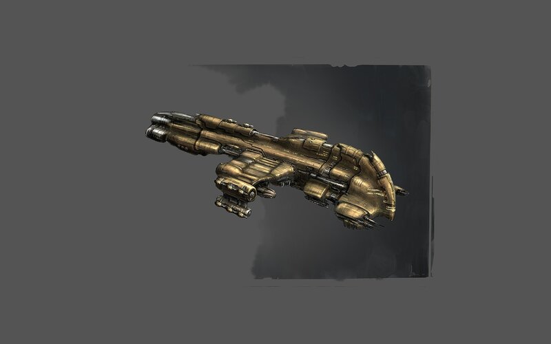 golden sci-fi spaceship concept
